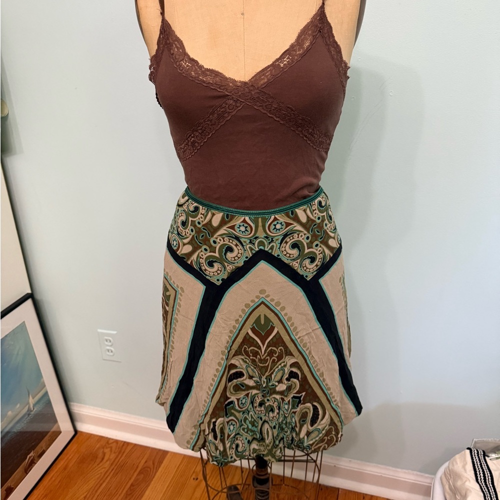 Nicole Miller Asymmetrical Skirt in Green and Brown